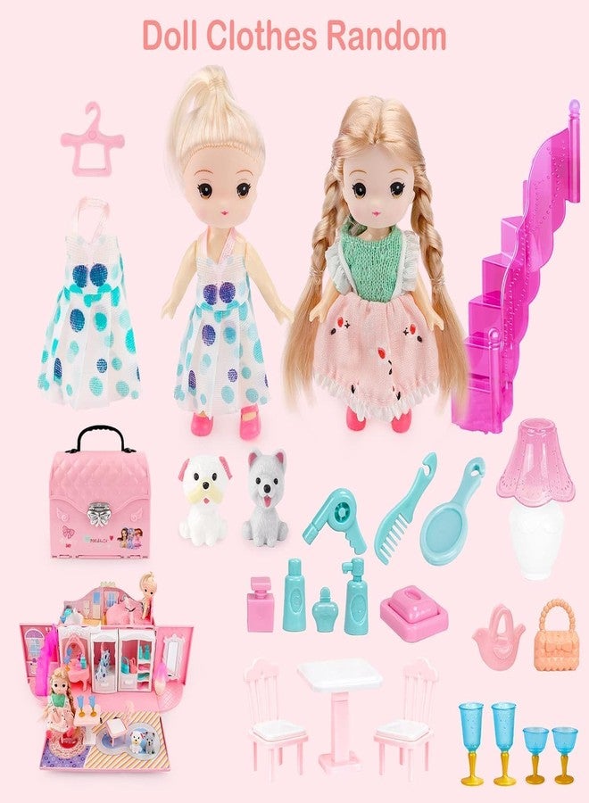 RABRA Kids Dollhouse Playset Portable Dollhouse Toy Girls Pretend Playhouse with Furniture & Figures 2 in 1 Playhouse Set Birthday Gifts for Age 3-6 Year Old Kindergarten Toddlers Preschoolers - Image 4